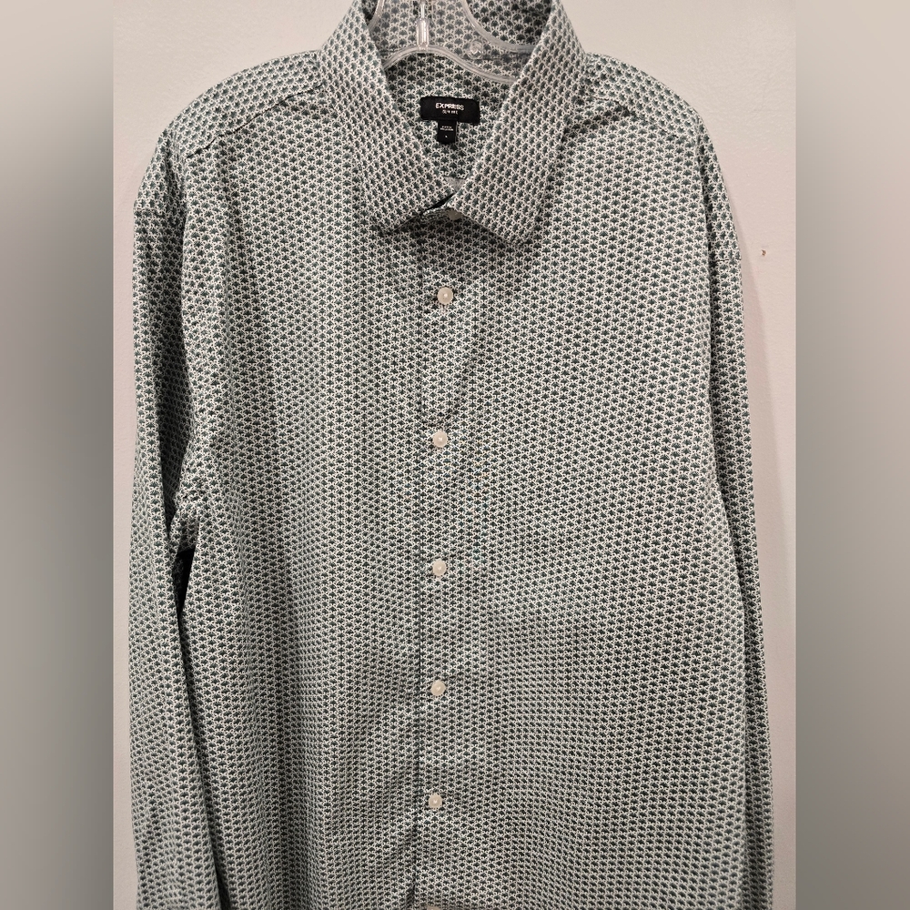 Men's Patterned Shirt - Green and White Palm Motif